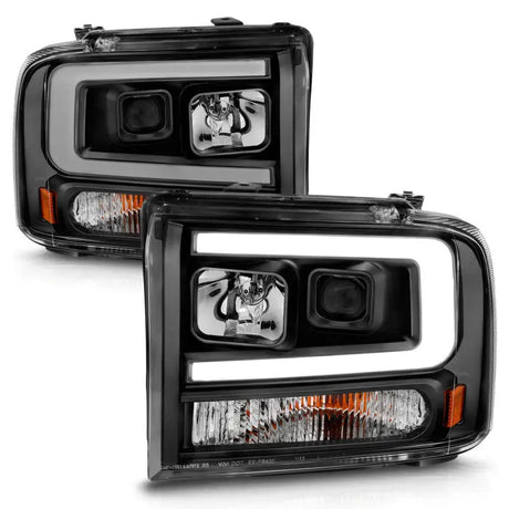 ANZO 99-04 Ford F250/F350/F450/Excursion (excl 99) Projector Headlights - w/ Light Bar Black Housing - Truck &