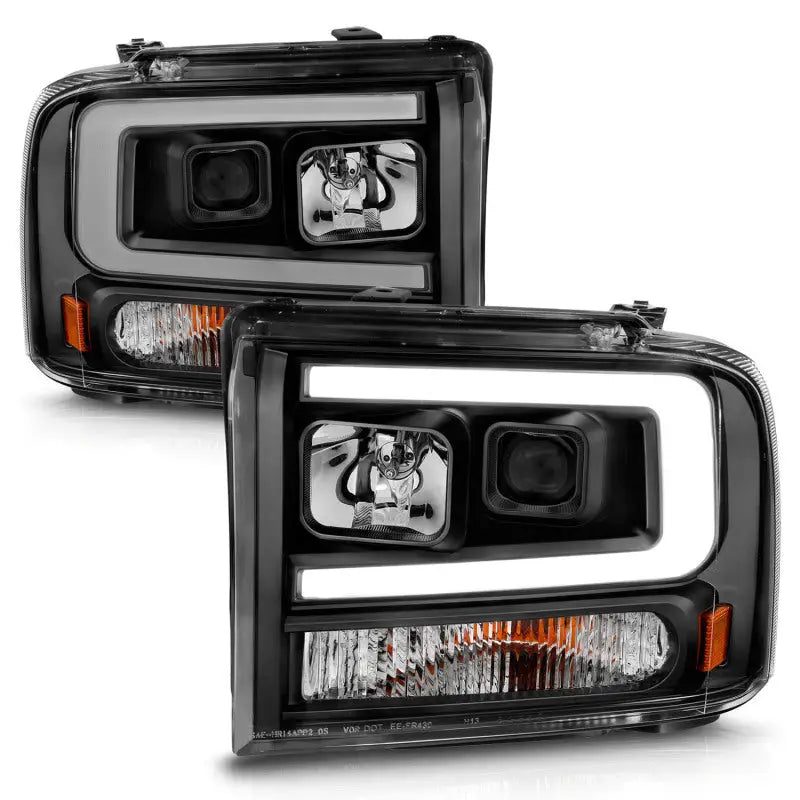 ANZO 99-04 Ford F250/F350/F450/Excursion (excl 99) Projector Headlights - w/ Light Bar Black Housing - Truck &