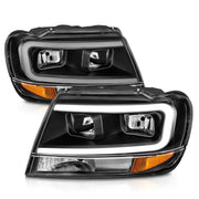 ANZO 99-04 Jeep Grand Cherokee Crystal Headlights - w/ Light Bar Black Housing - Truck & Automotive