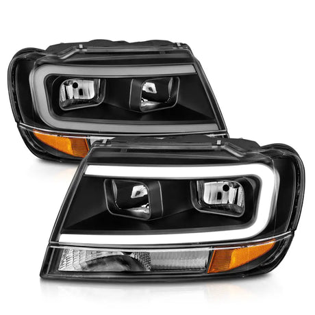 ANZO 99-04 Jeep Grand Cherokee Crystal Headlights - w/ Light Bar Black Housing - Truck & Automotive