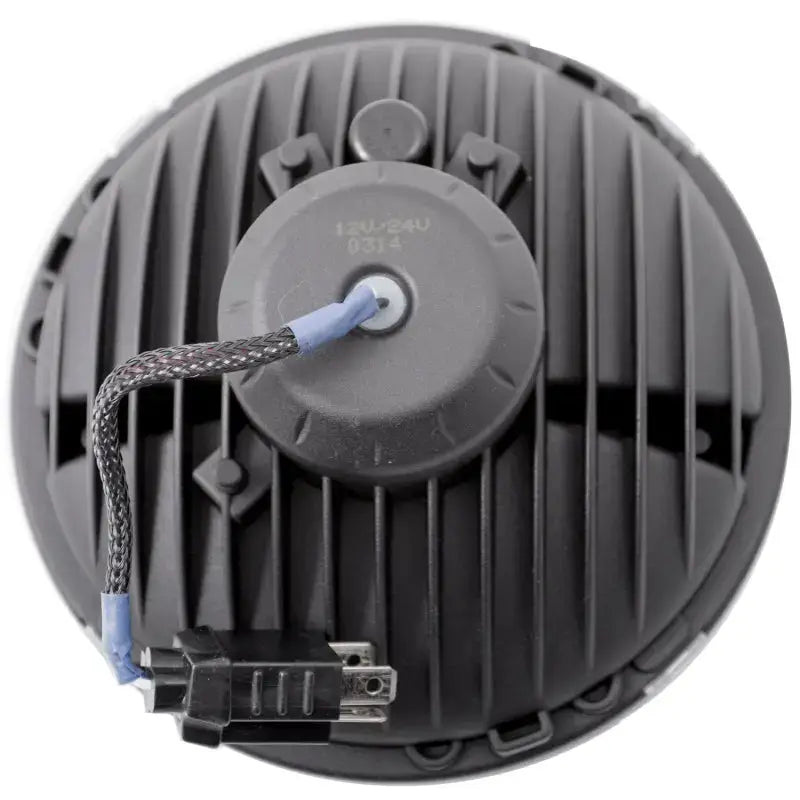 Rear view of ANZO LED Headlights with ribbed heat sink and electrical connector