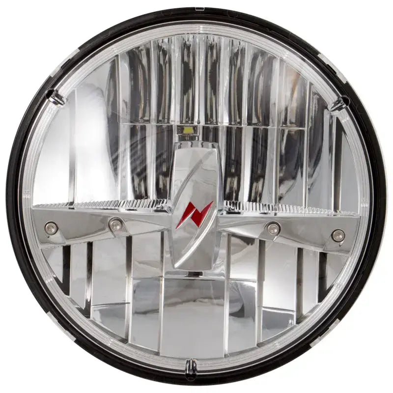 Chrome ANZO LED headlights with red lightning bolt logo and clear lens for cars