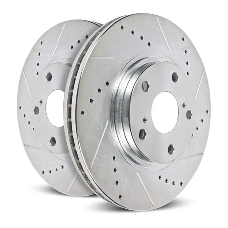 Silver brake rotors from AR83076XR Powerstop Cherokee brake kit for improved stopping power