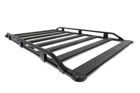 Black metal ARB Base Rack Guard Rail mounted on ARB Base Rack for extra protection