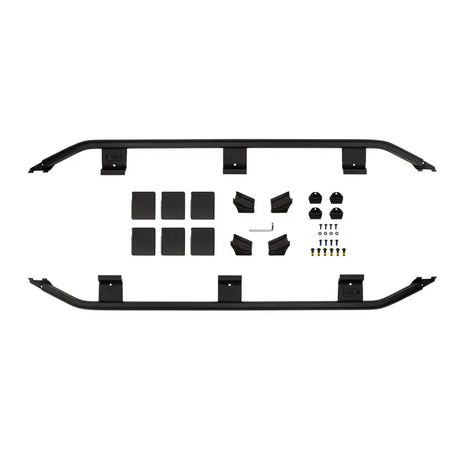 Black metal side step bars with mounting hardware for ARB Base Rack Guard Rail Suits 1770020