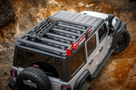 White Jeep Wrangler with roof rack mounted using ARB Base Rack Mount Kit 1770020