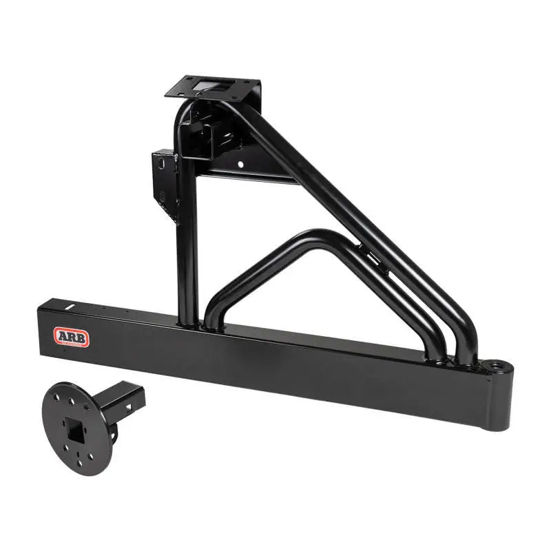 Black metal tire carrier for ARB Rear Bar Wheel Carrier on Tj Jeep off-road setup