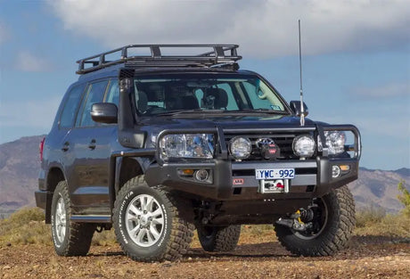 Dark gray off-road SUV with arb winchbar, winchbar h lightwasher, and lightwasher arbfog lc200