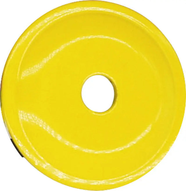 Yellow round grand digger support plate with central hole for heavy equipment building