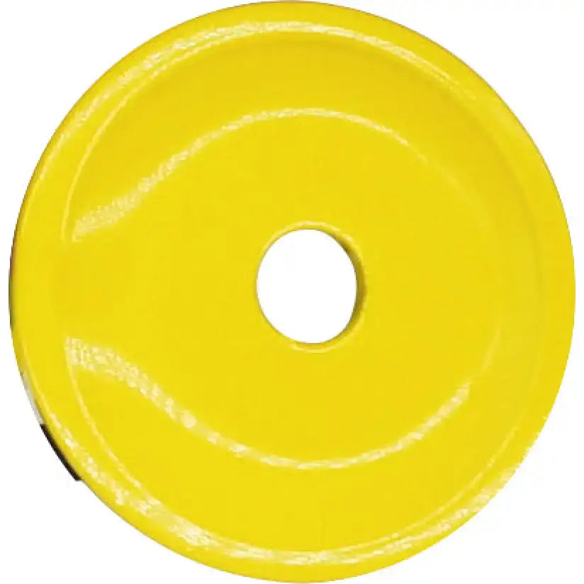 Yellow round grand digger support plate with central hole for heavy equipment building