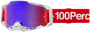 White motocross goggles with red strap and purple iridescent lens for generation sweat style