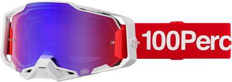 White motocross goggles with red strap and purple iridescent lens for generation sweat style