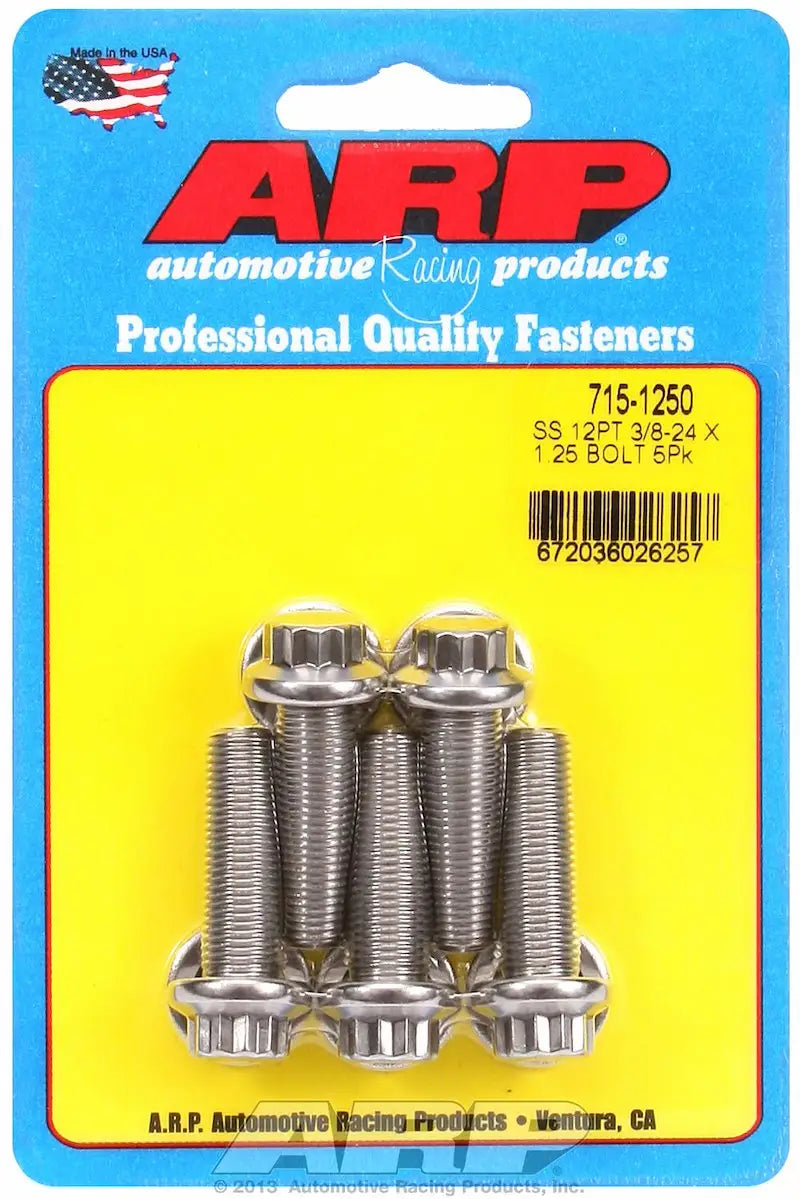 ARP stainless steel 300 racing bolts, 3/8 in.-24 RH thread, 12 point, pack of 5