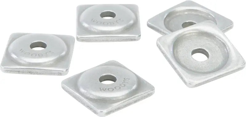 Five square metal washers with circular indentations for Digger Support Plates ASW2-3775-M