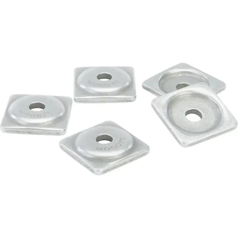 Five square metal washers with circular indentations for Digger Support Plates ASW2-3775-M