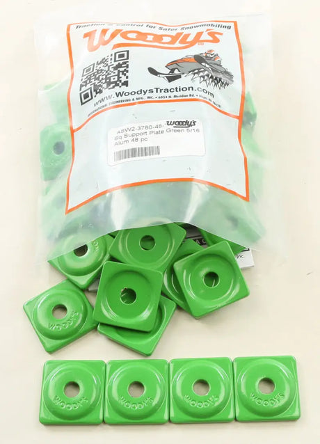 Green square snowmobile traction plates for enhanced support and digger support plate functions