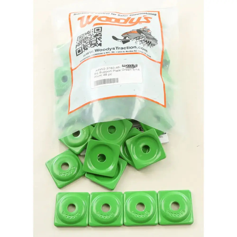 Green square snowmobile traction plates for enhanced support and digger support plate functions