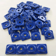Blue pile of square digger support plates for furniture glides replacement