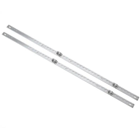 Two silver metal strips with mounting holes for AT6 Decked Midsize Core Trax cargo management