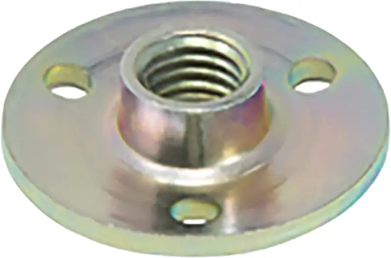 Zinc-plated round flanged tee nut with three holes for RV parts, truck parts & accessories