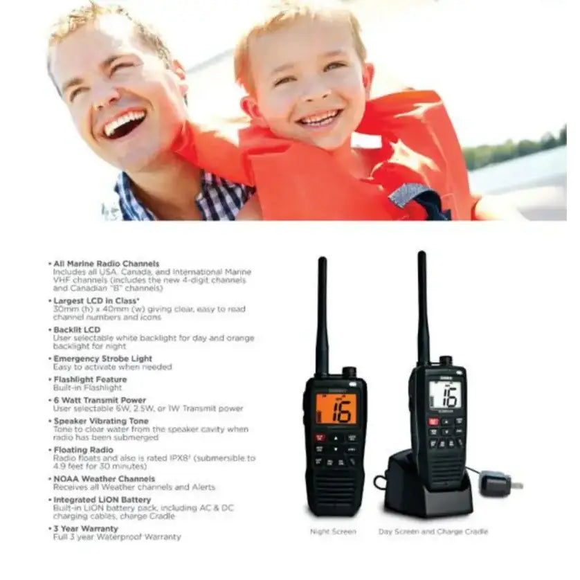 Waterproof marine radios like Uniden Ameri VHF-HH Atlantis 275 6 Watt