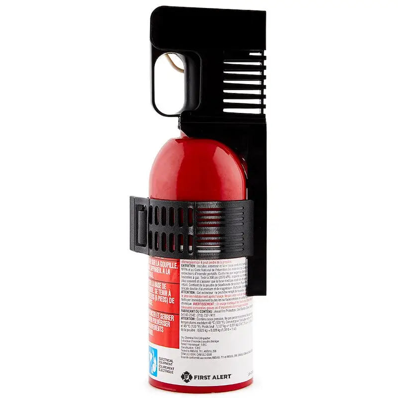 Red Auto5 BRK Electronics fire extinguisher with First Alert branding