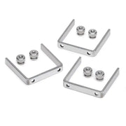Three metal U-brackets with knobs from Autometer aluminum gauge bracket kit assembly