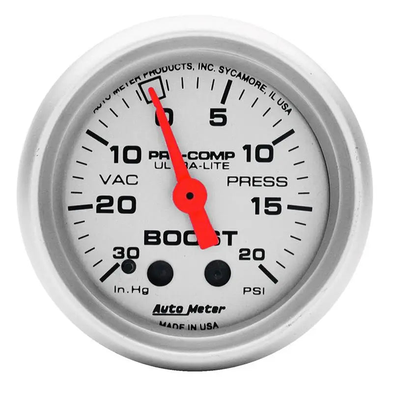 AutoMeter 4301 Autometer Ultra-Lite 52mm 20 PSI Mechanical Boost Gauge