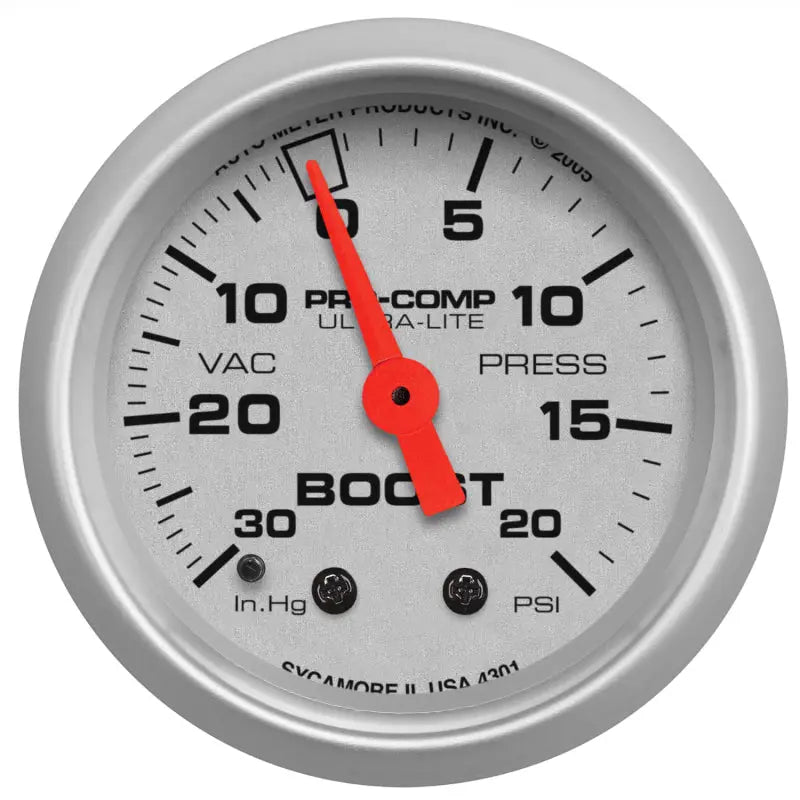 AutoMeter 4301 Autometer Ultra-Lite 52mm 20 PSI Mechanical Boost Gauge