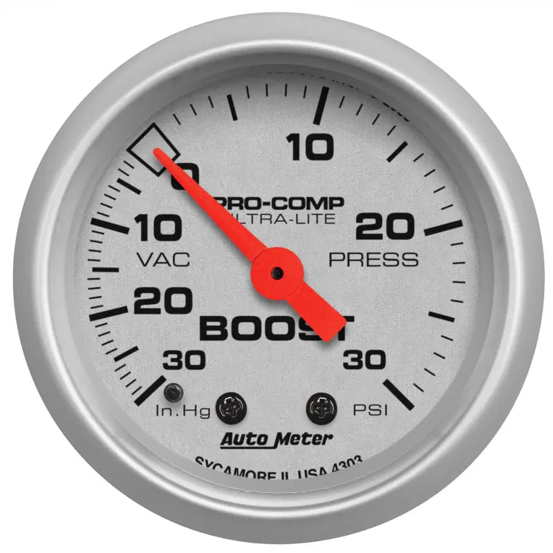 AutoMeter 4303 Autometer Ultra-Lite 52mm 30 PSI Mechanical Boost Gauge