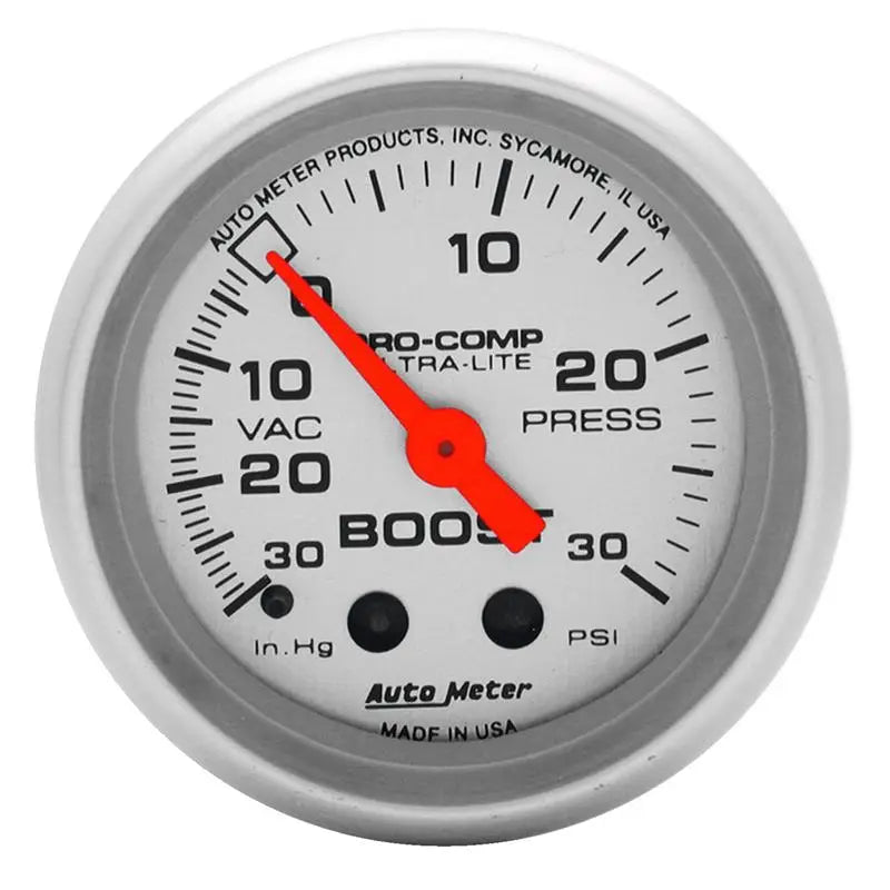 AutoMeter 4303 Autometer Ultra-Lite 52mm 30 PSI Mechanical Boost Gauge