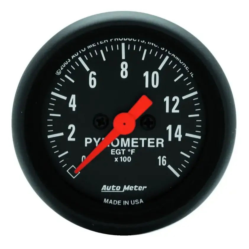 Black pyrometer gauge with red needle in Autometer a-pillar z-gauge kit for Ram Diesel