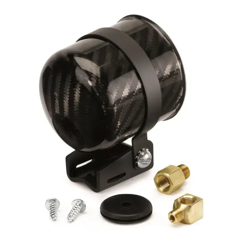 Autometer Carbon Fiber 2 5/8 inch Tach Cup with mounting hardware in black finish.