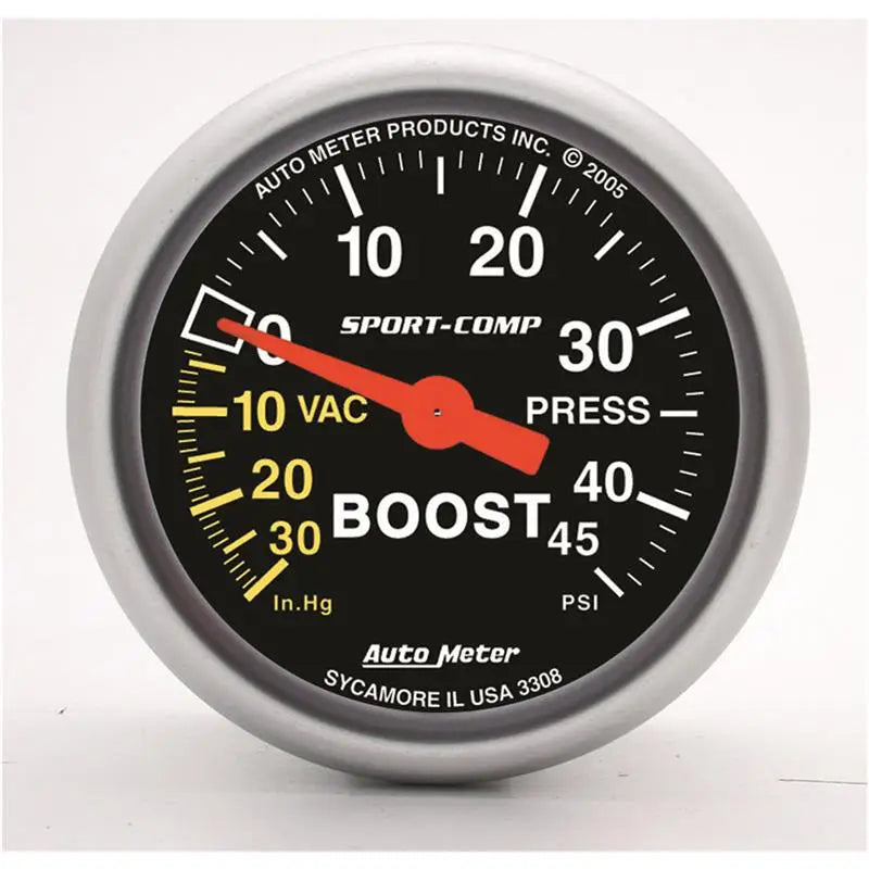 AutoMeter 3308 Autometer Sport-Comp 52mm 45 PSI Mechanical Boost Gauge - 3308