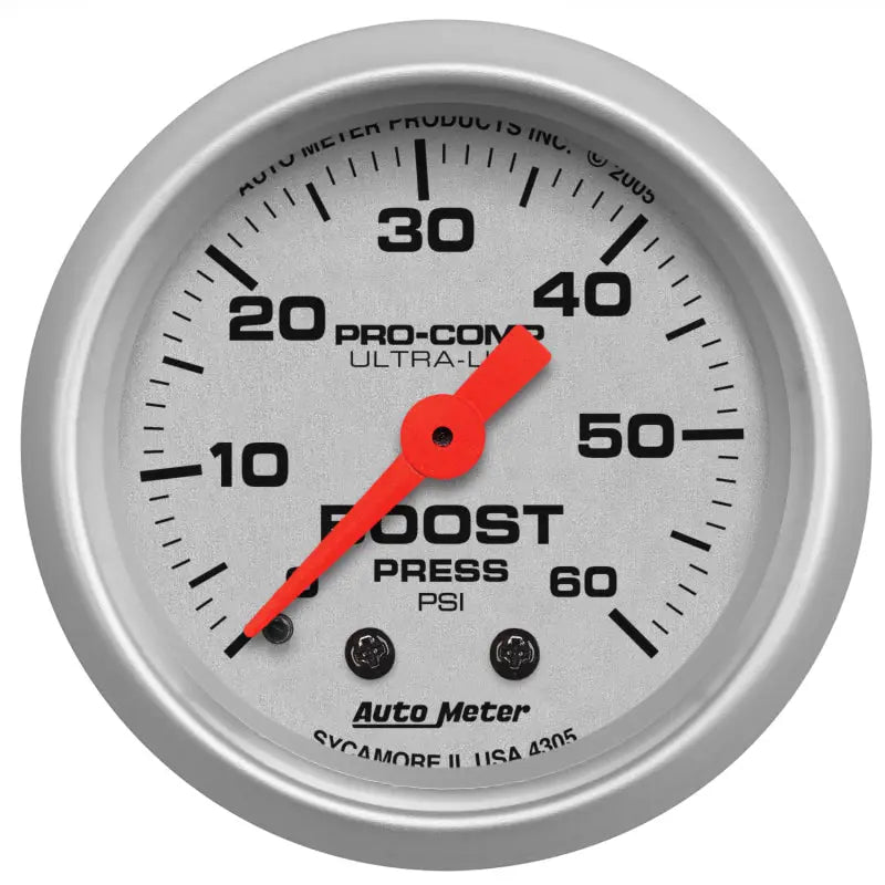 AutoMeter 4305 Autometer Ultra-Lite 52mm 60 PSI Mechanical Boost Gauge