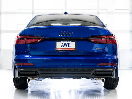 Blue Audi sedan with AWE Touring Edition Cat-Back Exhaust for C8 A6/A7 3.0T