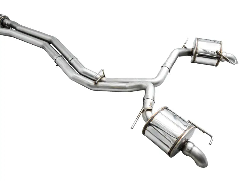 Shiny dual-exhaust system on AWE Audi 2019-2023 C8 A6 A7 Touring Edition Cat-back Exhaust