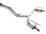 Shiny dual-exhaust system on AWE Audi 2019-2023 C8 A6 A7 Touring Edition Cat-back Exhaust