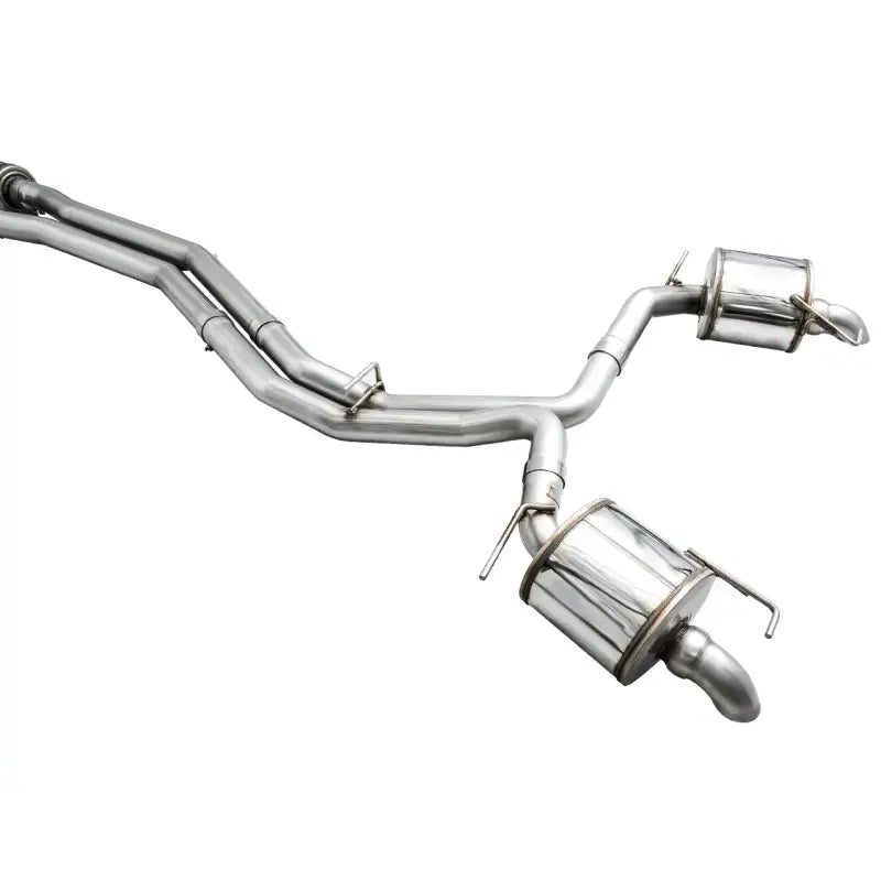 Shiny dual-exhaust system on AWE Audi 2019-2023 C8 A6 A7 Touring Edition Cat-back Exhaust