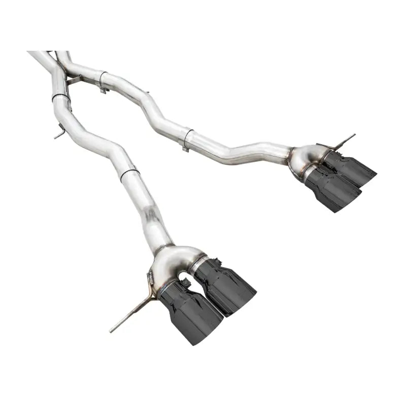 AWE Track Edition Catback Exhaust for BMW G8X M3/M4 with Diamond Black Tips displayed on white background.