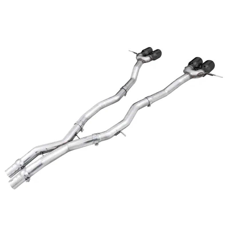 AWE Track Edition Catback Exhaust for BMW G8X M3/M4 with Diamond Black Tips on White Background.