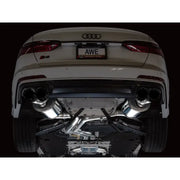 Car exhaust system showcasing AWE Tuning Touring Edition Exhaust with diamond black tips