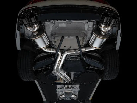 Car’s aftermarket exhaust showing AWE Tuning 19-23 Audi C8 S6/S7 touring edition exhaust