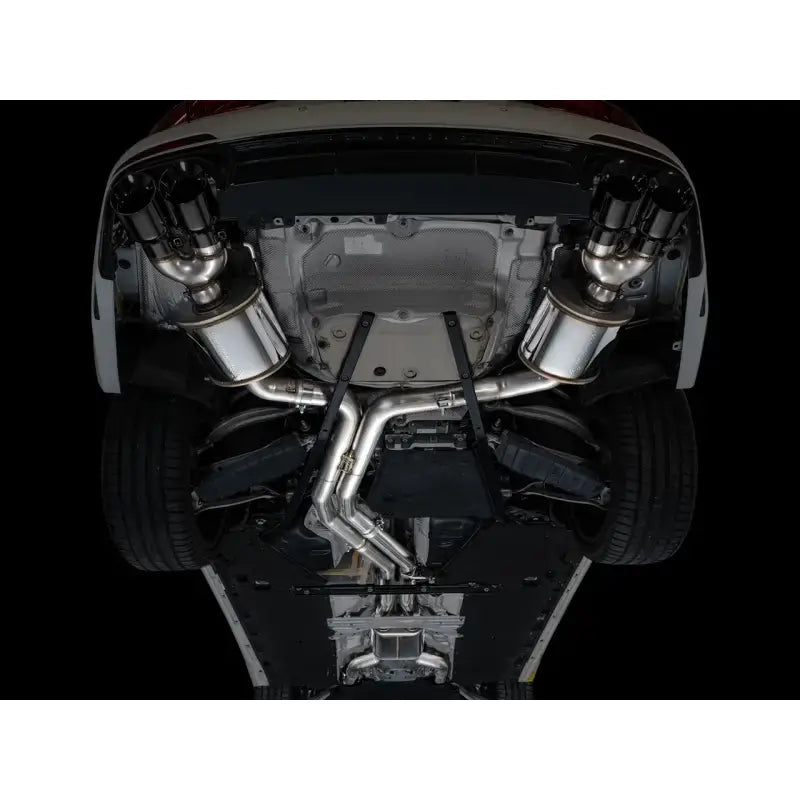 Car’s aftermarket exhaust showing AWE Tuning 19-23 Audi C8 S6/S7 touring edition exhaust