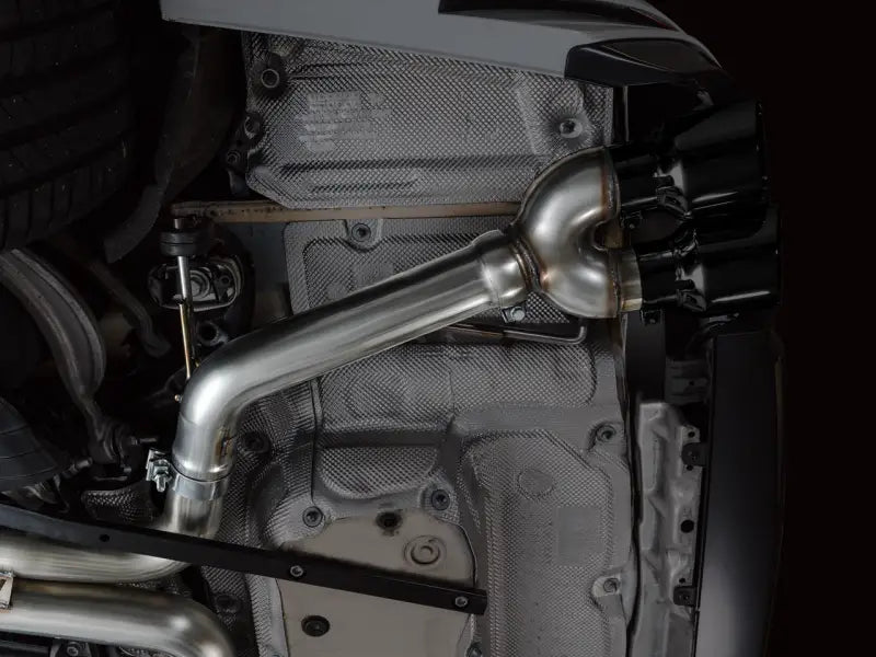 Shiny metal exhaust pipe on AWE Tuning 19-23 Audi C8 S6/S7 track edition exhaust