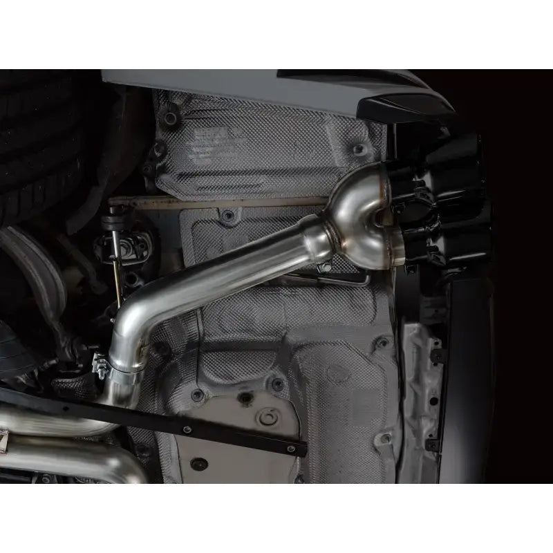 Shiny metal exhaust pipe on AWE Tuning 19-23 Audi C8 S6/S7 track edition exhaust