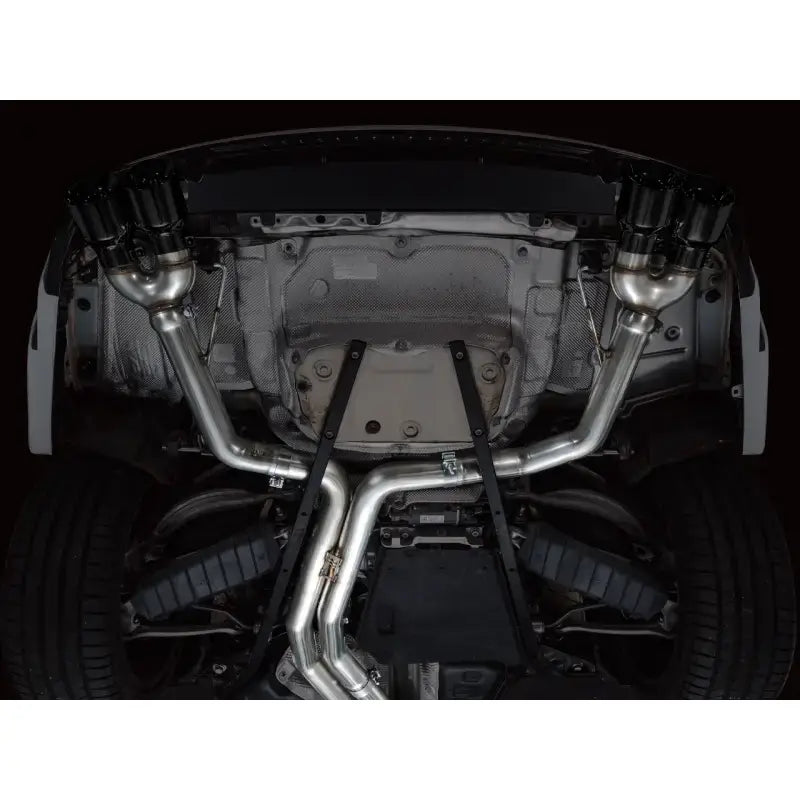 Car exhaust system with quad tips from AWE Tuning C8 S6/S7 track edition exhaust