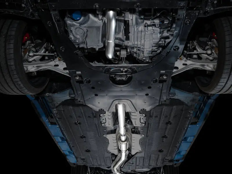 Underneath view of Honda Civic Type R FL5 Touring Edition Exhaust with triple chrome tips