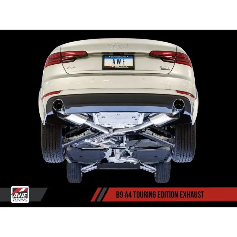 AWE Tuning Audi B9 A4 Touring Edition Exhaust Dual Outlet - Diamond Black Tips (Includes DP) - Truck & Automotive
