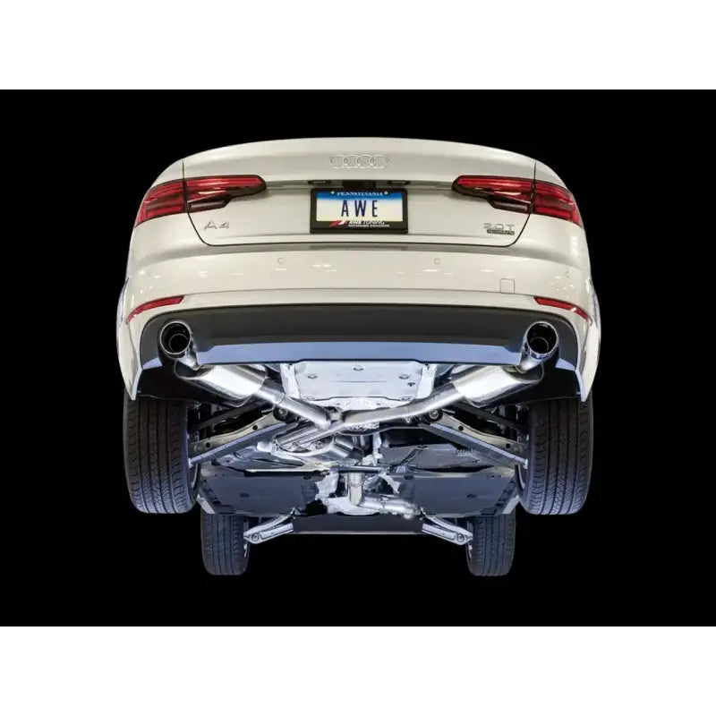 AWE Tuning Audi B9 A4 Touring Edition Exhaust Dual Outlet - Diamond Black Tips (Includes DP) - Truck & Automotive
